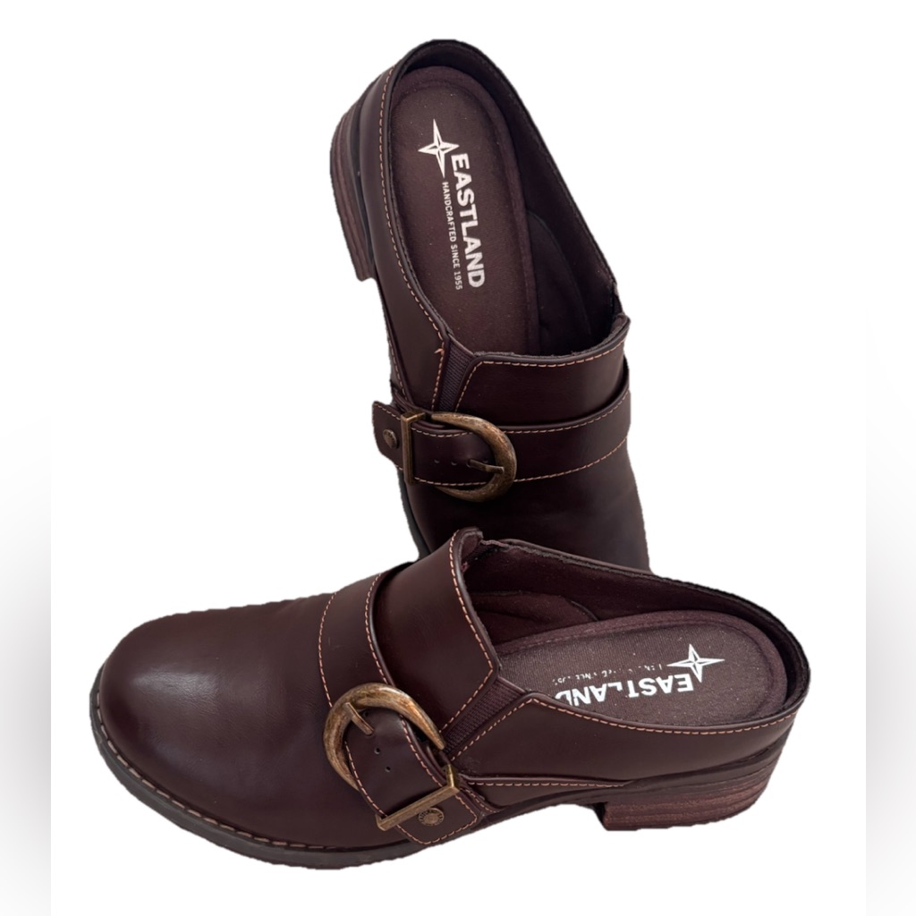 Eastland Erin Slip-On Buckle Mule Shoes Brown Comfort Clog 6.5m